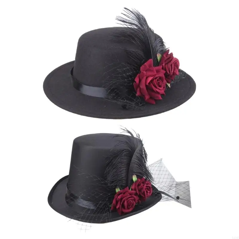Y3NE Steampunk Victorian Hat Halloween Cosplay Costume Accessories Vintage Flower Hat Party Hats for Cocktail