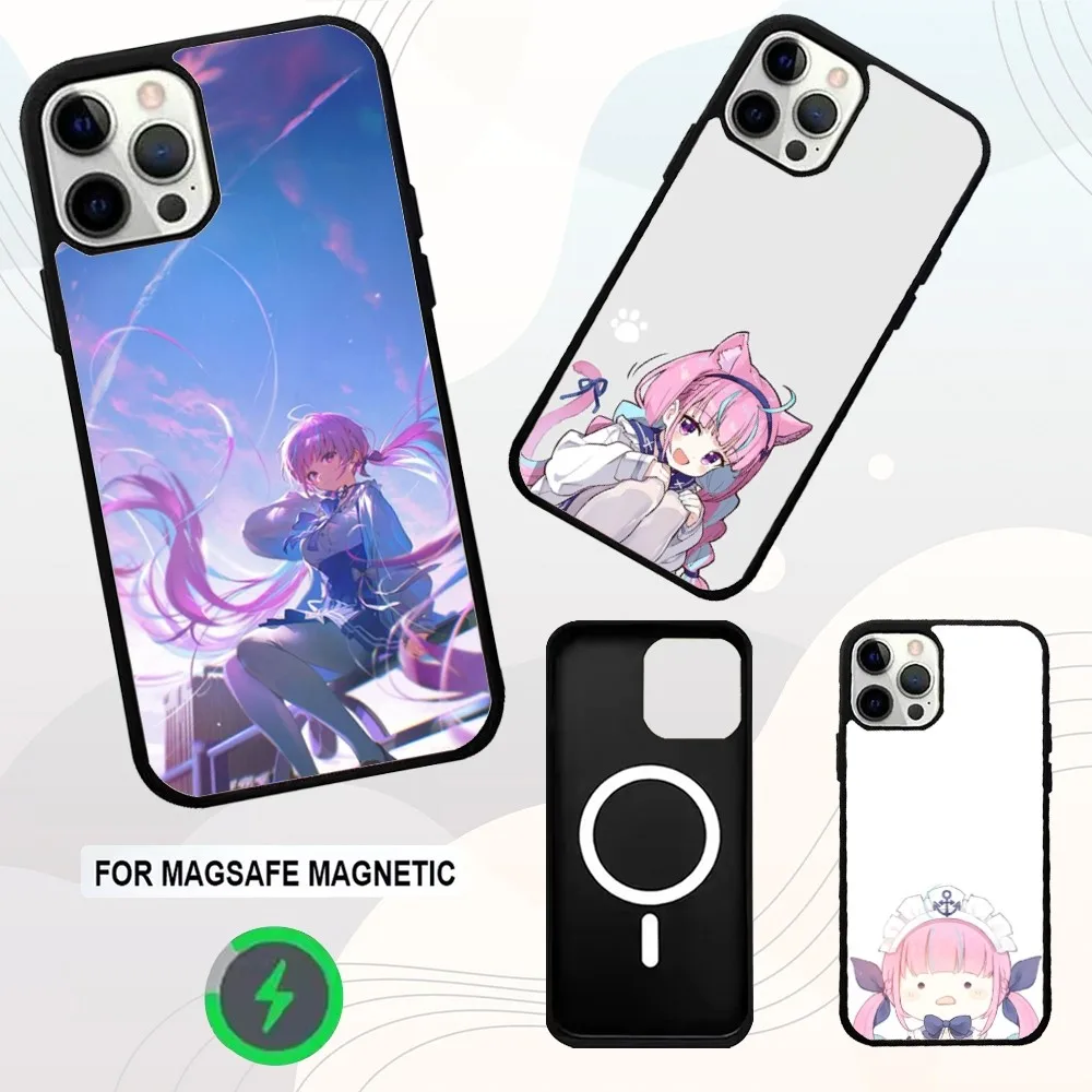 

M-Minato Aqua Neko Phone Case For iPhone 16e,16,15,14,13,12,11,Plus,Pro,Max,Mini Magsafe Magnetic Wireless Charging