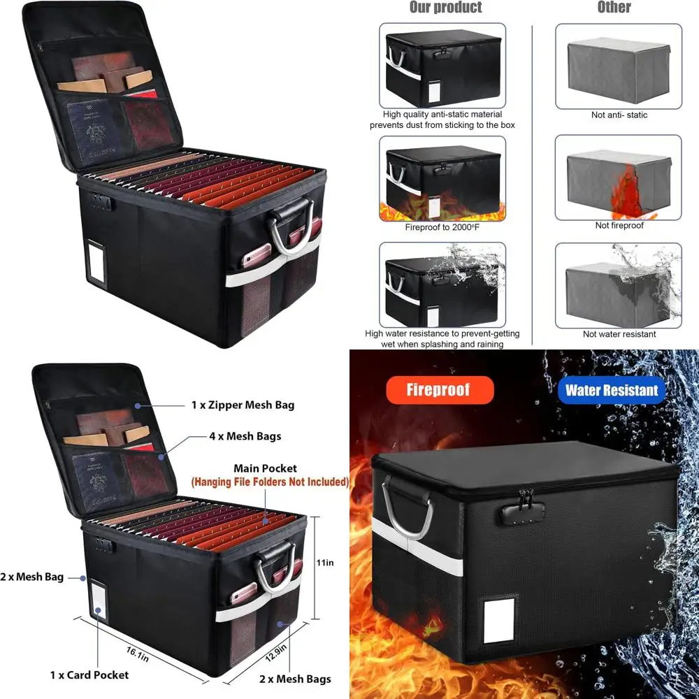 

Secure Lockable Fire-Resistant Document Storage Box for Letter/Legal Files, 16.1 x 12.9 x 11