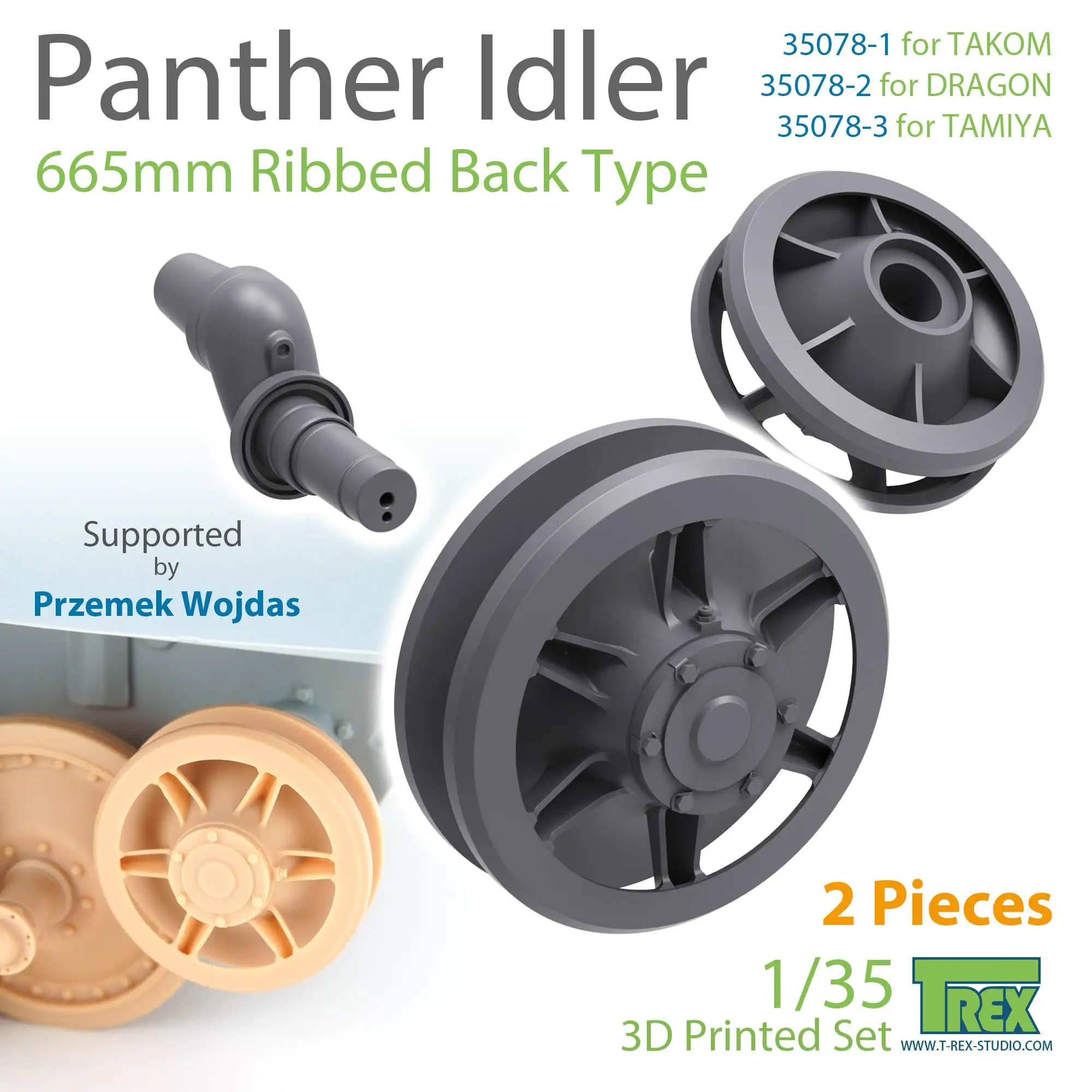 T-REX 35078-1 1/35 SCALE Panther Idler 665mm Ribbed Back Type (2 pieces)