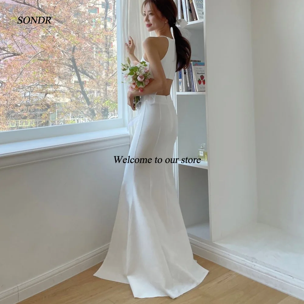 Sondr Meerjungfrau Braut Kleider ärmellose maßge schneiderte Satin High Split rücken freie Brautkleid Robe de Mariée Abendkleid Braut