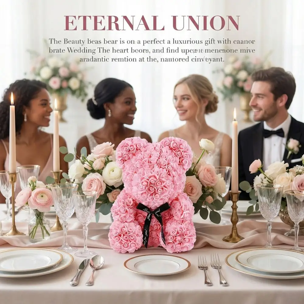 

25cm Rose Flower Bear Ornaments Sweet Lovers Gifts Simulated Flower Bear Party Supplies DIY Flower Bear Decorations Gift