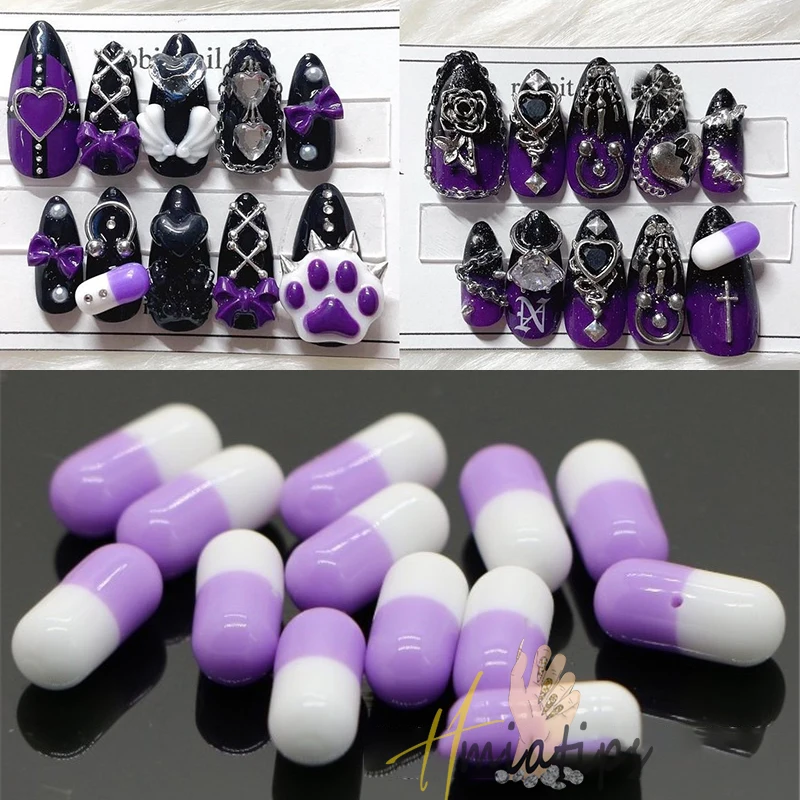 Breloques en résine pour ongles, 20 pièces, capsule de pilule, accessoires de décoration pour nail art, fournitures pour ongles, bricolage, document mixte de luxe