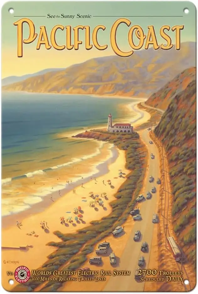 See the Sunny Scenic Pacific California - Pacific Electric (Red Car) - Vintage Railroad Travel Poster by Kerne Erickson - 8 x 12