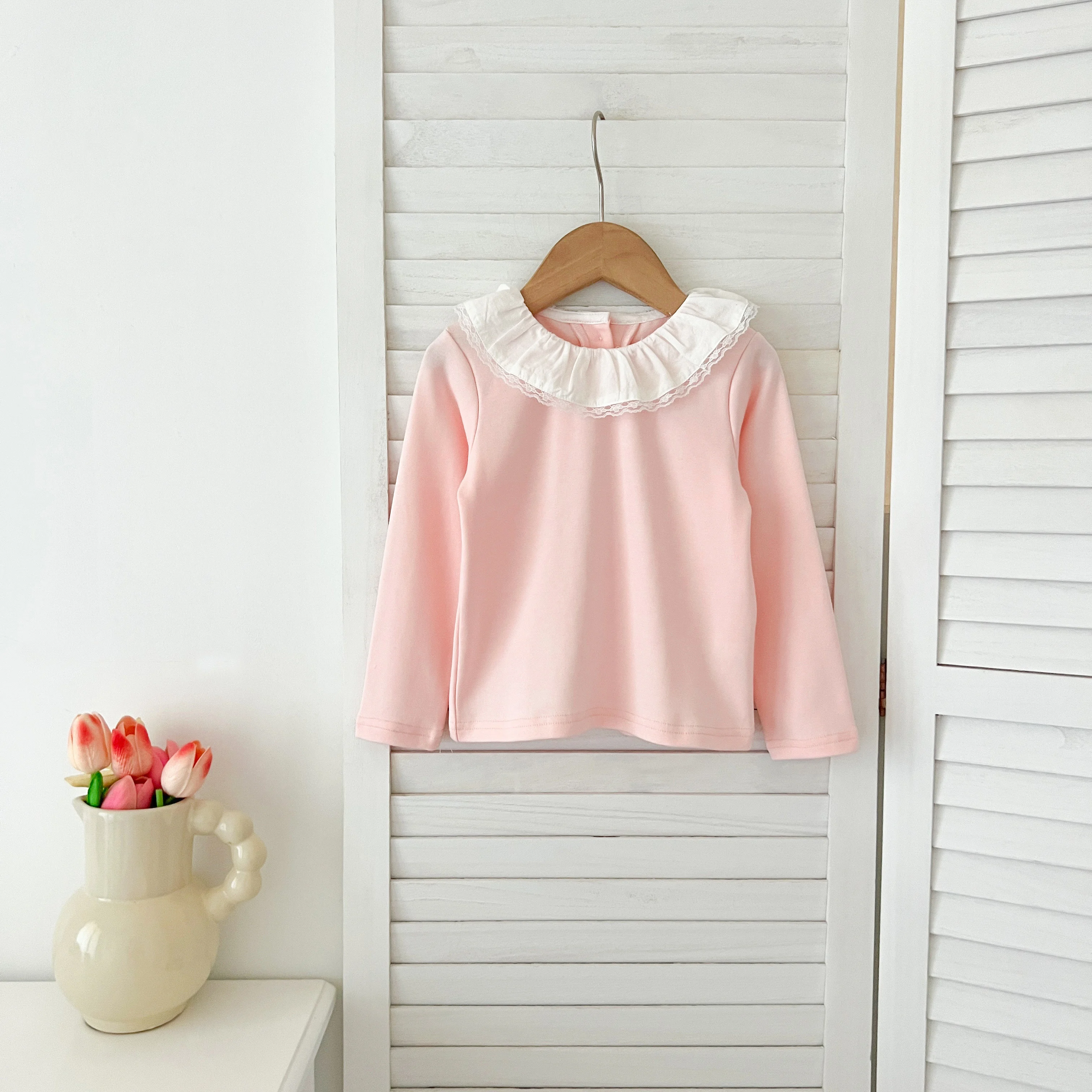 1-6Yrs Baby Kleidung Frühling Infant Mädchen Langarm T-shirts Spitze Lotus Kragen Prinzessin Kinder Bodenbildung Shirt Kleinkind Baumwolle Tops – Detail 14