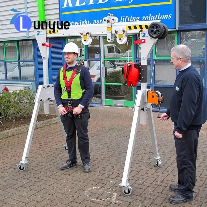 1t Folding Portable Mobile Gantry Crane Aluminum Alloy Heavy Duty Lifting Hoist Stand for Workshop Garage Warehouse Easy