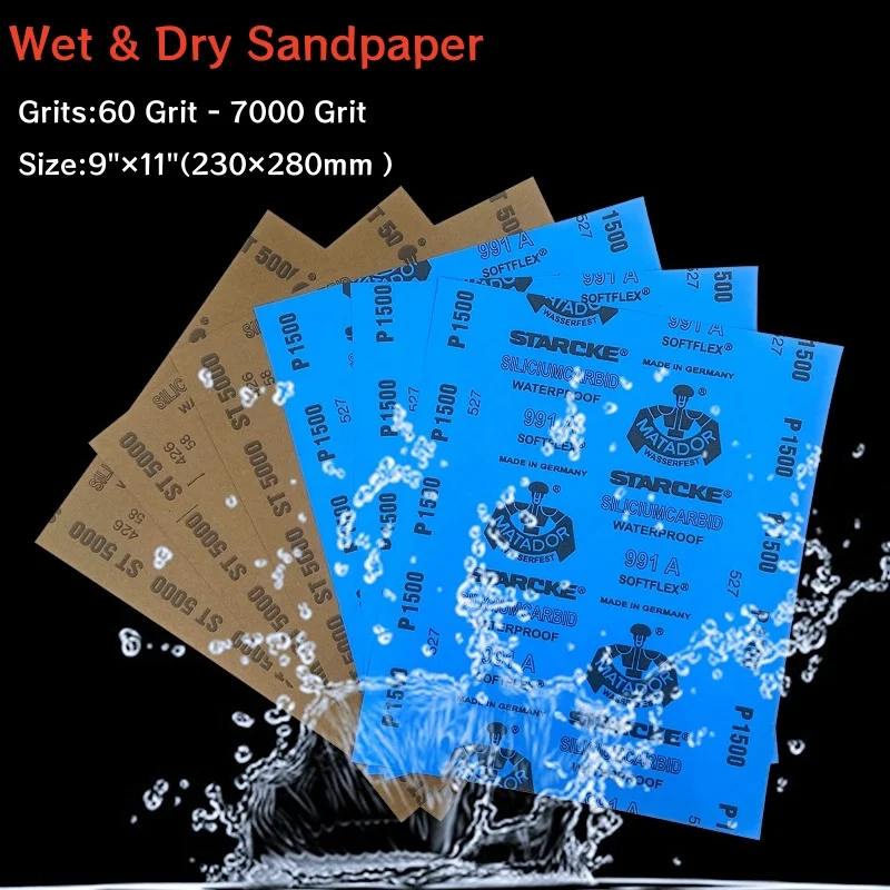 

Wet & Dry Sandpaper A4 230x280mm 60 80 120 150 180 220 240 280 320 400 600~7000Grit for Wood Sanding Car Metal Plastic Polishing