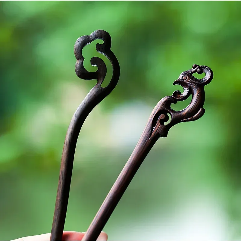 Retro Ebony Hairpin Chinese Antique Style Carved Hairpin Simple Temperament Qipao Hanfu Dished Hair Accessories for Women