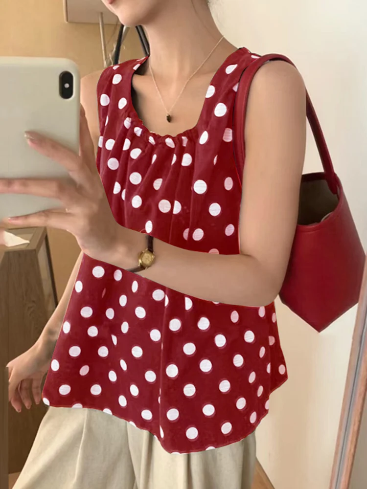 ZANZEA 2024 Summer Square Neck Vest Korean Style Polka Dot Tank Tops Women Sweety Sleeveless Tanks Blouse Vintage Holiday Camis