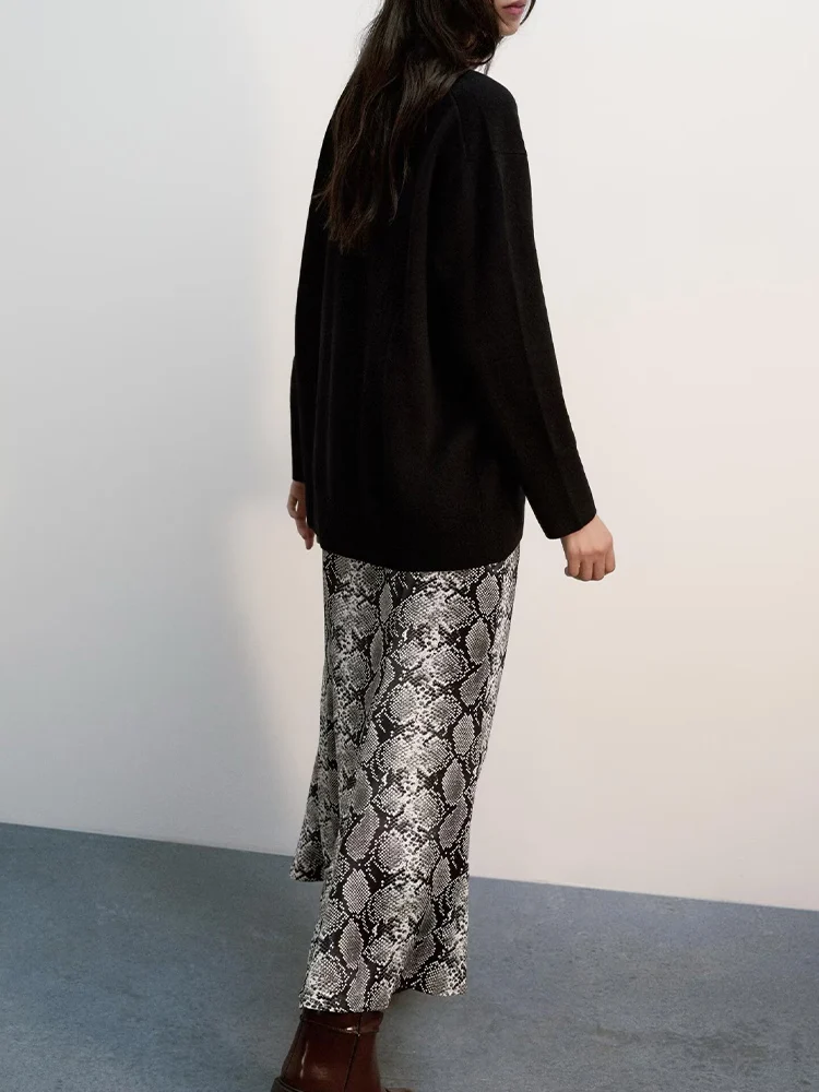 European and American style autumn new fashion trend women's clothing animal print mid-waist textured midi skirt