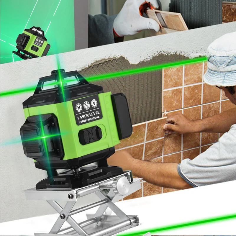 Pracmanu 16 Lines 4D Wireless Remote Control Green Lines Laser-Level Self-Leveling With 2 Batteries