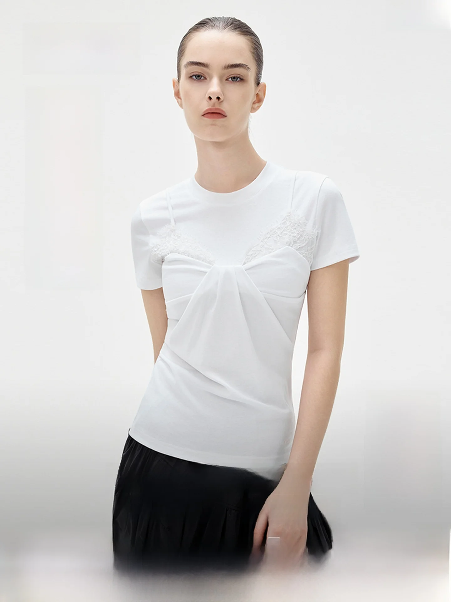 Elle Women's Slim Fit Short Sleeve T-Shirt Shoulder Design Casual Summer Top Fashionable Casual Wear Cotton Blend Elastic Fiber