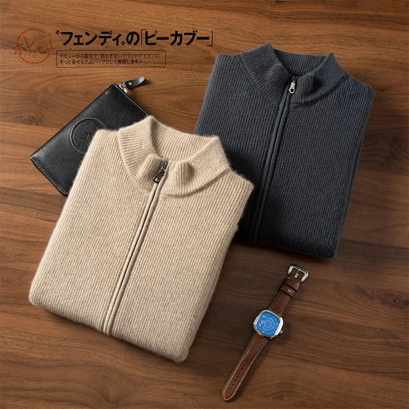Autunno Inverno Uomo 100% Maglione di Cachemire Spessore Collo a lupetto Cardigan con Cerniera Cappotto di Base Intelligente Stile Casual Cashmere Maglieria Magliette e camicette