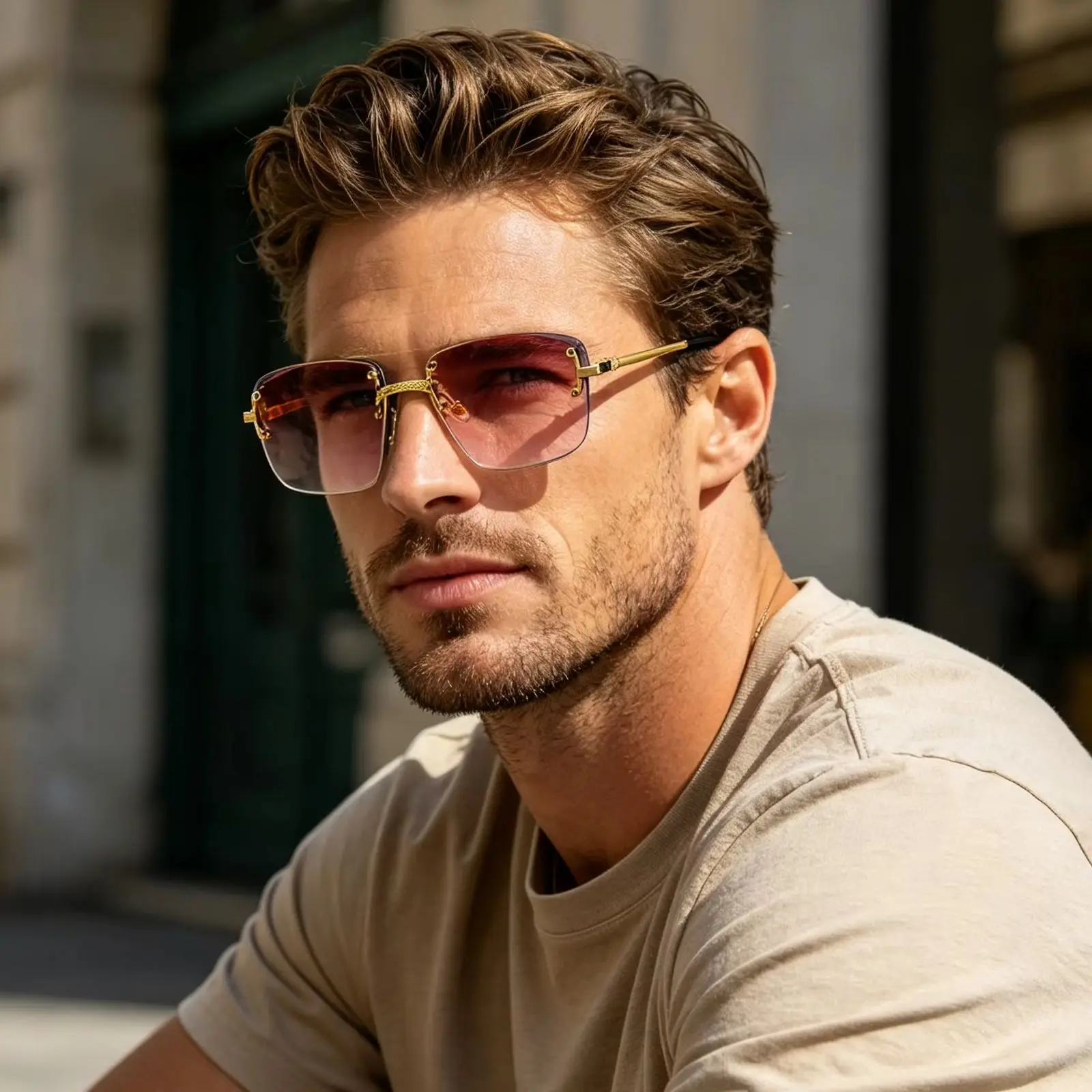 CATERSIDE Punk Rectangle Sunglasses Men Women Luxury Designer Rimless Gradient Lens Metal Sun Glasses For Men Sports 2024 UV400 image 3