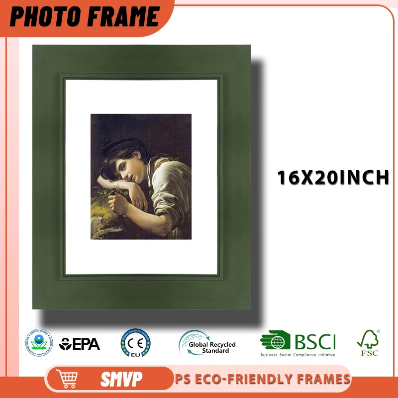 

16x20 Deep Green Photo Frame with White Mat Perfect for Classic Portrait Displays in Living Rooms Picture Frame