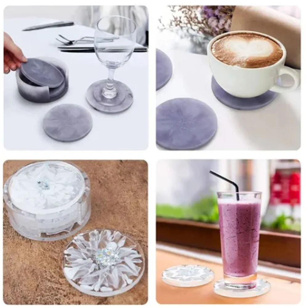 5pcs Durable Soft Silicone Coaster Resin Molds Thickened Design Easy Release Round Coaster Molds DIY Resin Molds Home Decoration