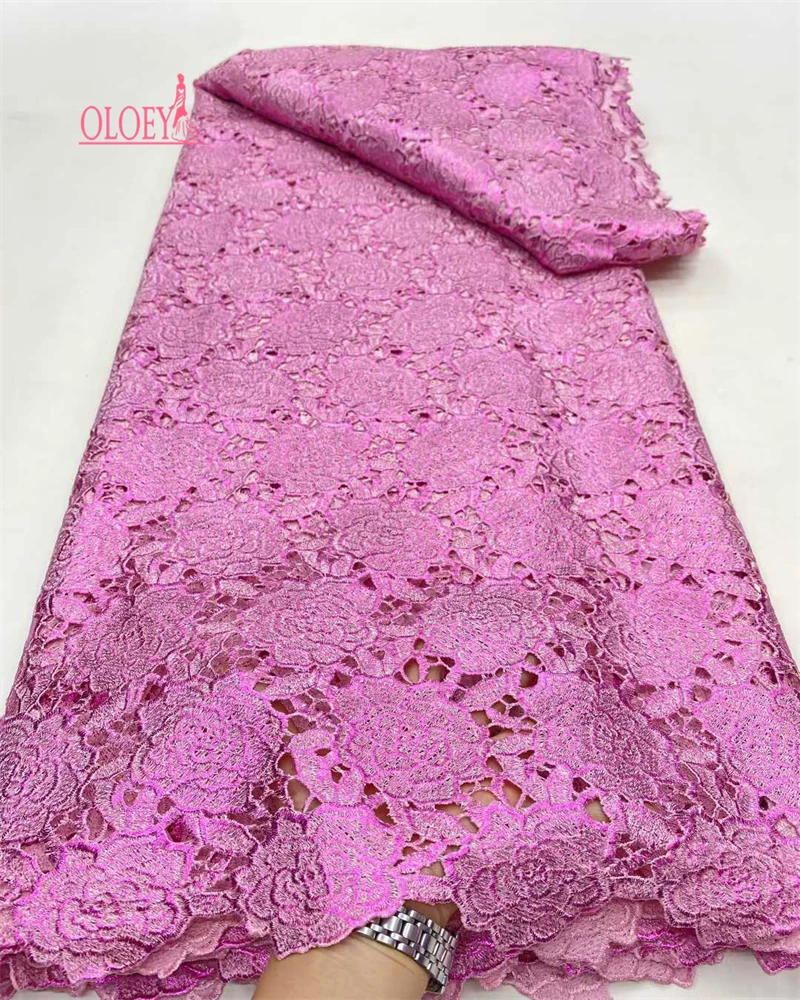 

OLOEY High-Quality White Guipure Cord Lace Fabric African Sequence Tulle Lace Embroidery Latest Fashion for Clothing And Home De