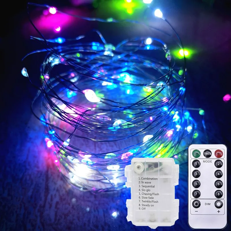 Remote 8 Modes Festoon LED Fairy Silver Copper Wire String Light Battery Box Garland Light Wedding Party Christmas Decoration