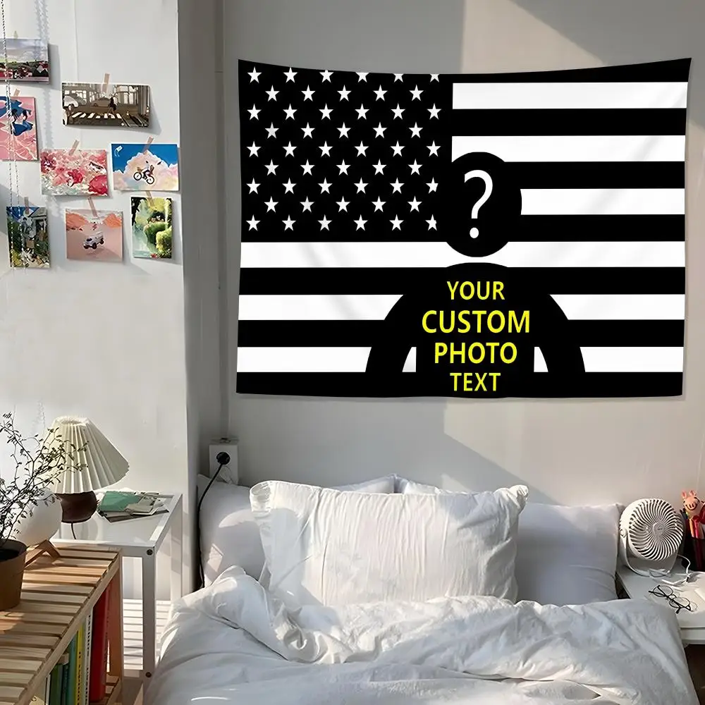 Cool Black DIY America Tapestry Custom Living Bedroom Party Dormitory Interior Wall Bohemian Decoration Attached Clip