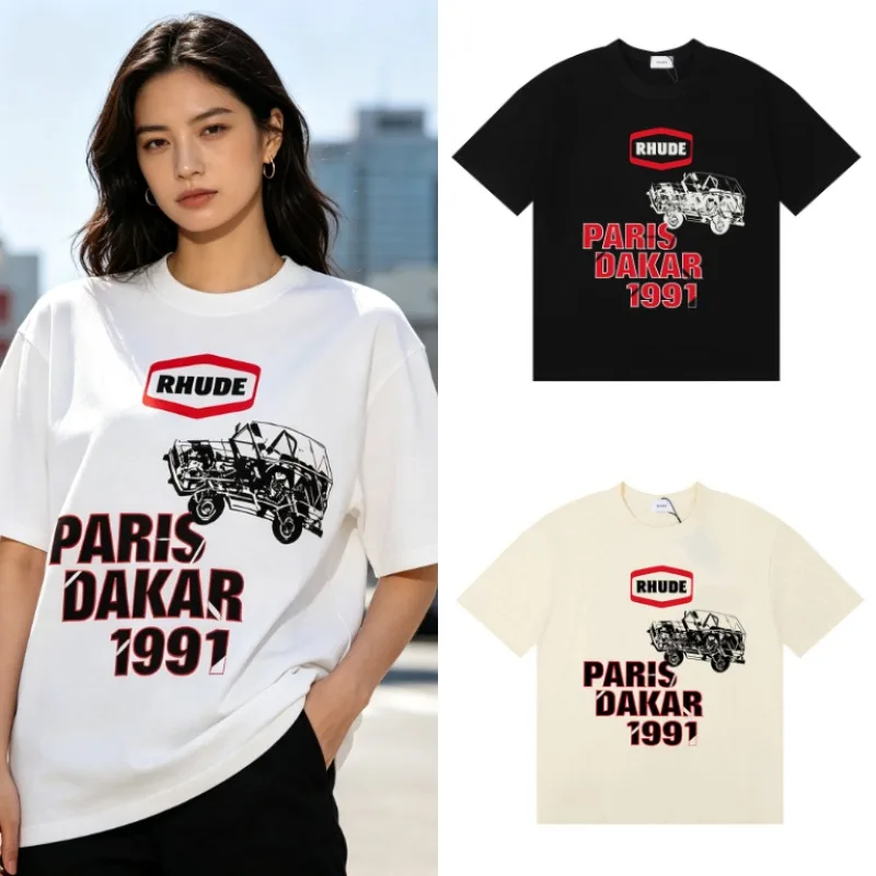 RHUDE Loose Fit Tshirt Offroad Automobile Graphic Print Mens Casual Short Sleeve Top