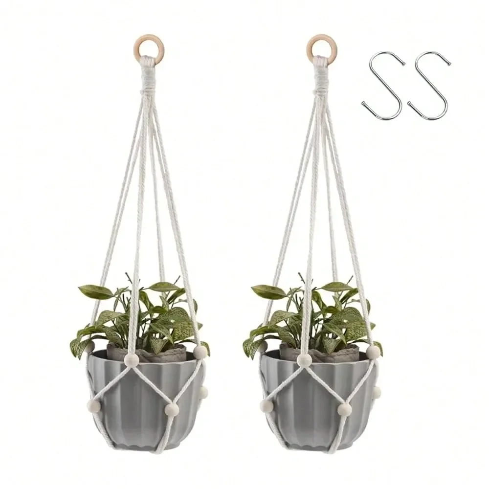 

Hanging Planter For Indoor Plants Macrame Plant Hanger Large Hanging Plant Holder With Adjustable Beads Plants Basket White Rop