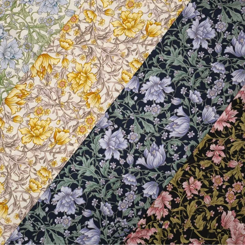 Cotton 40s Printed Fabric, Wide 148cm Floral Chinese Style Pattern for Women's Dress Skirt Making, Apparel Accessory Material
