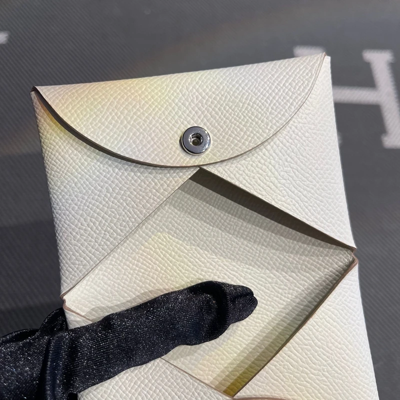 Real Leather Key Coin Document Pouch Button Closure Milk White Leather Wallet Durable Functional  Pouch for Men And Women
