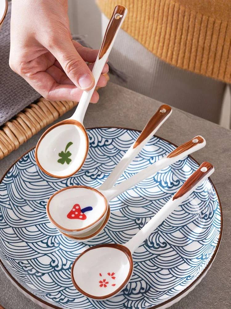 ins,New Japanese Style Soup Spoon Hand Fired Ceramic Material, Resistant To Hot and Cold Temperatures Dessert Spoon Congee Spoon