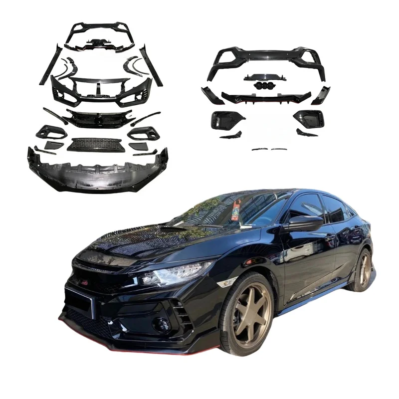 High Quality Type R Style PP Material Body Kit Front Rear Bumper Front Lip Side Skirt Grill Exhaust Tuning Parts For 2016-2020