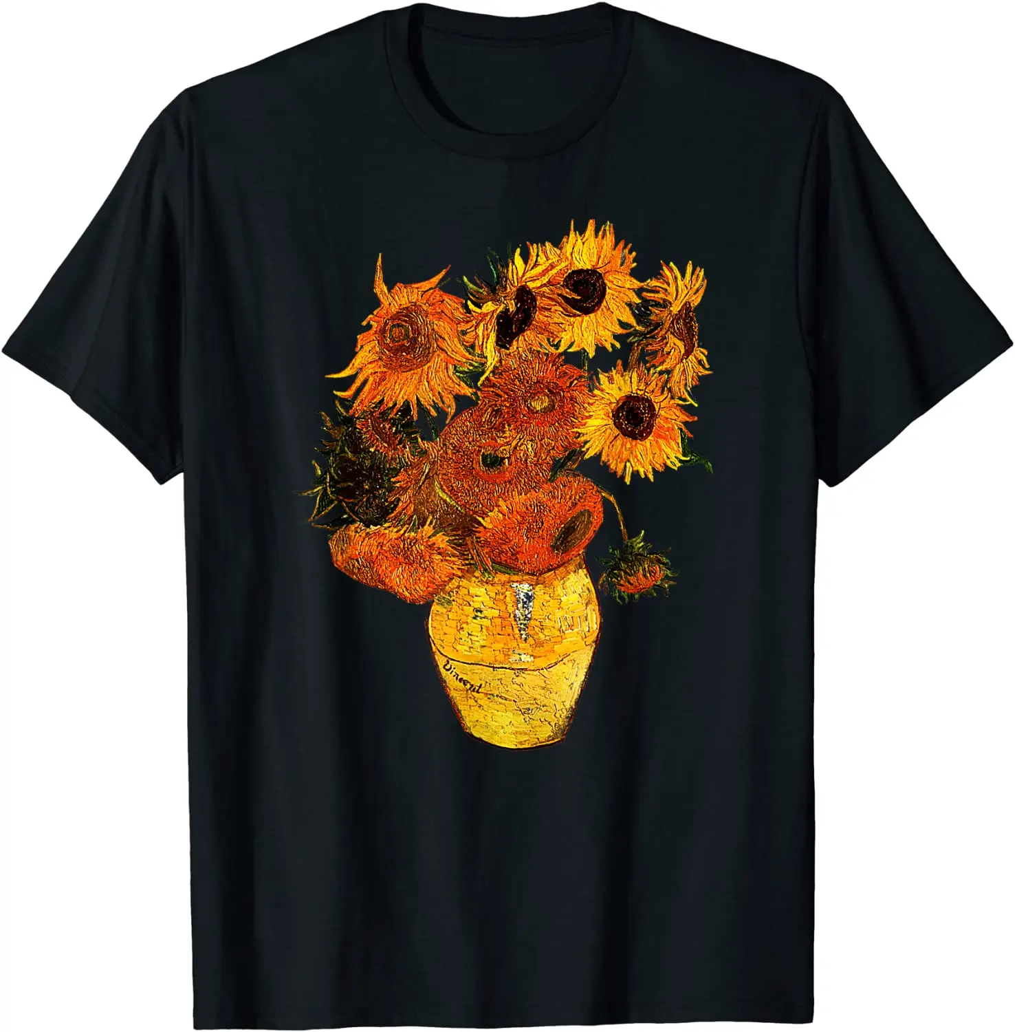 Van Gogh Sunflowers Tee Vintage Yellow Flowers Art Painting T-Shirt Men Popular Printed T Shirt Cotton Tshirts Design