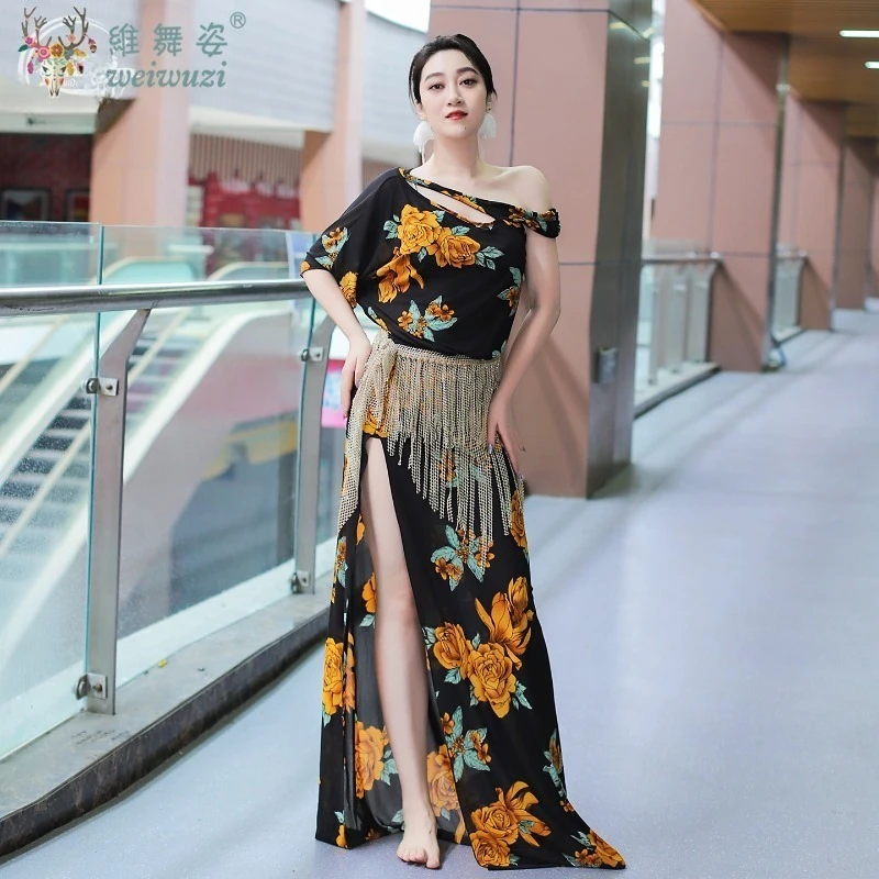 ベリーダンス服女性のソフトで快適な水糸プリントドレスオリエンタルダンス Saidi Shabbi Baladi パフォーマンス服