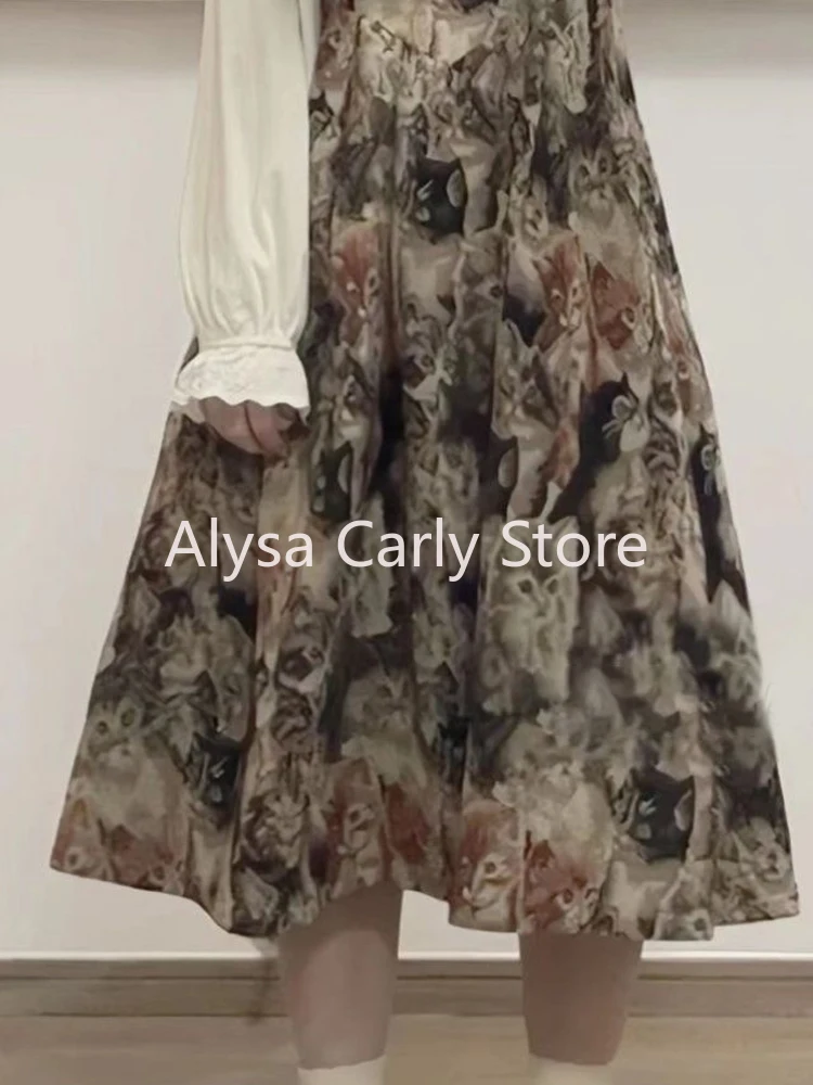 Conjunto de vestidos florais vintage feminino, camisa de manga longa, vestido coreano com alça, casual feminino 2 peças, chique, elegante, outono, 2024