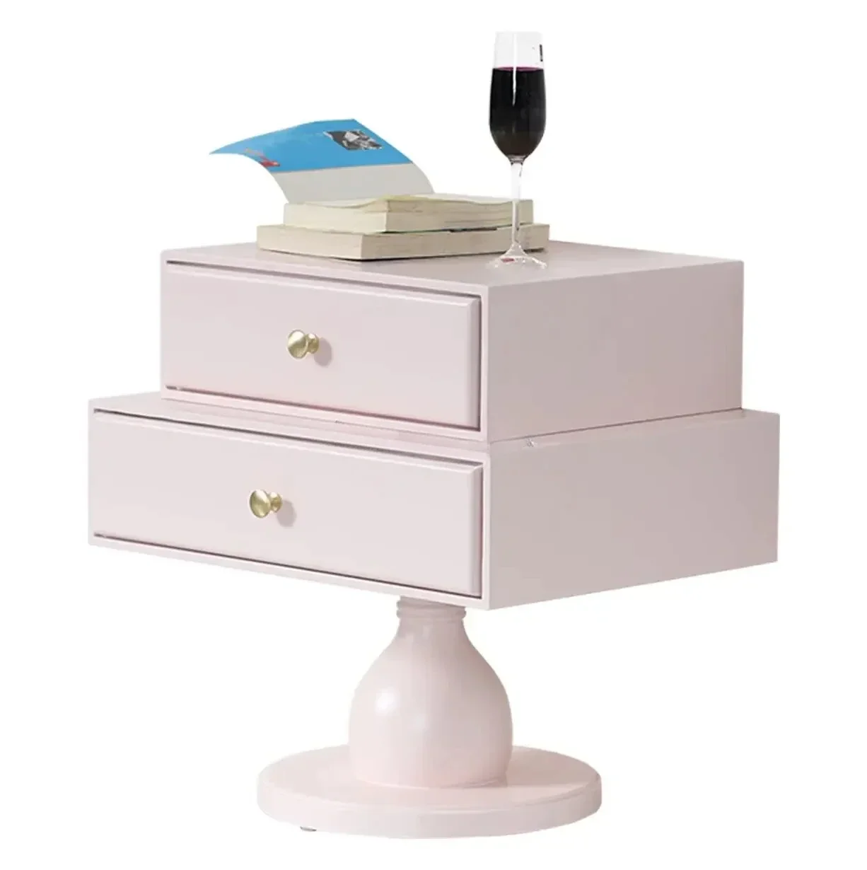 A  Rotating solid wood bedside table Light luxury creative simple modern bedside table
