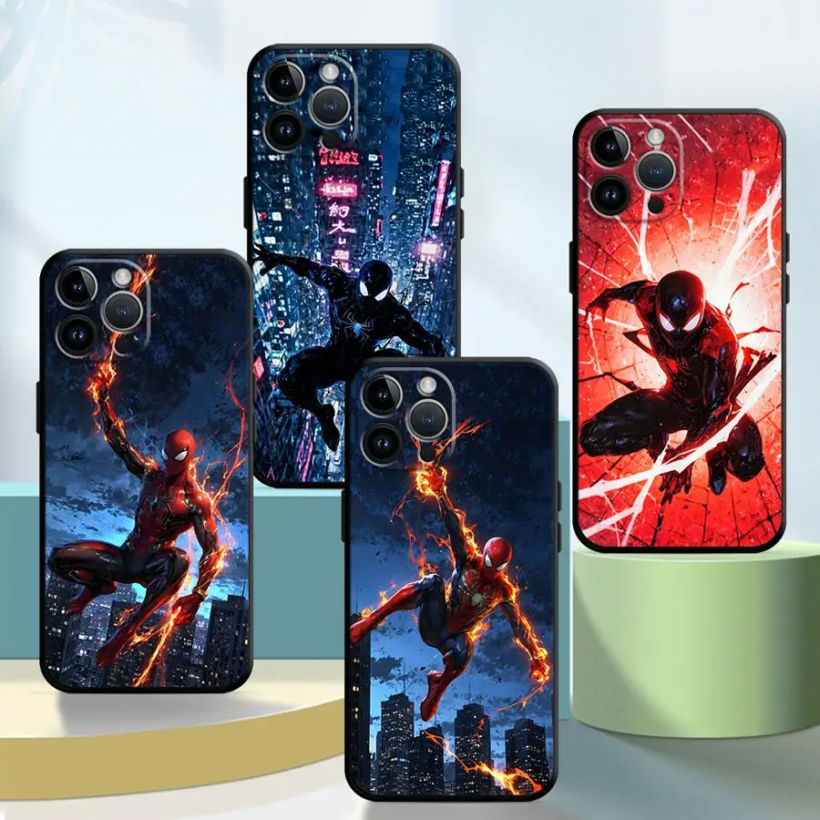 

Marvel Cool Spider Man Black Soft Phone Cover Case for iPhone 16e 8 Plus 14 XS X 16 Pro Max SE 15 13 Pro 12 Mini 7 6s XR 11