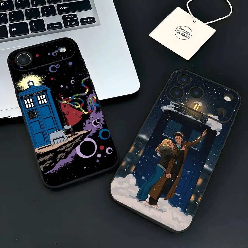 D-Doctor Who جراب هاتف أنيق أسود متجمد TPU جراب هاتف آيفون 12-17. تصميم مطلي بخاخ للأشعة فوق البنفسجية، حماية يومية مضادة للسقوط