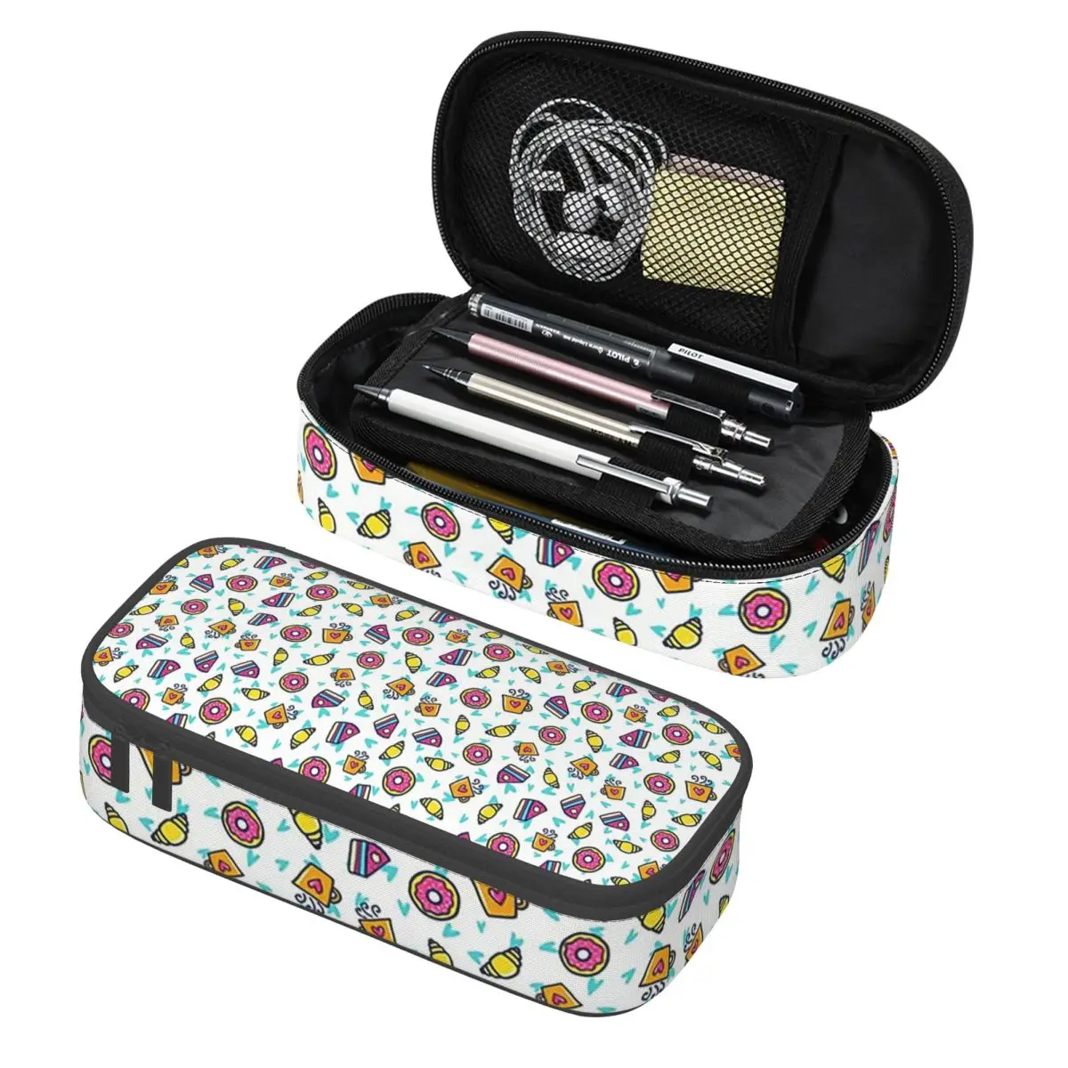 Cartoon Donut Ice Cream Pattern Pencil Cases Pencil Pouch Storage Stationery Supplies Large Storage Pen Box Pencil Bag for Kids