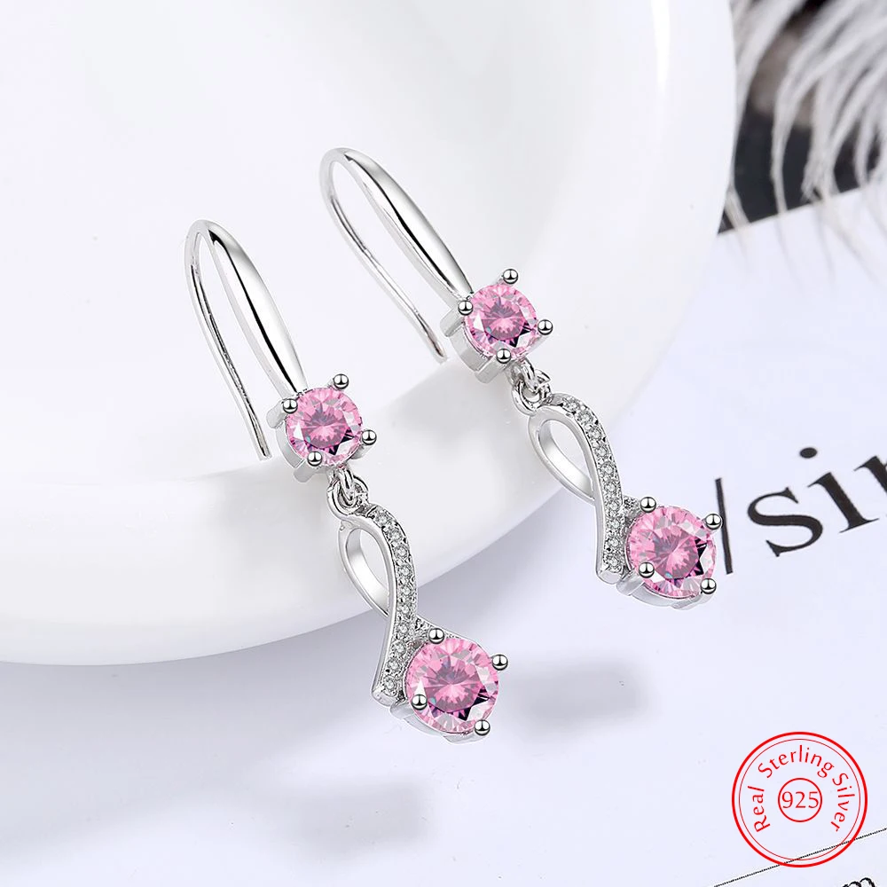 

Genuine 925 Sterling Silver Zircon Crystal Jewelry Drop Earrings For Women Fashion FQL25071