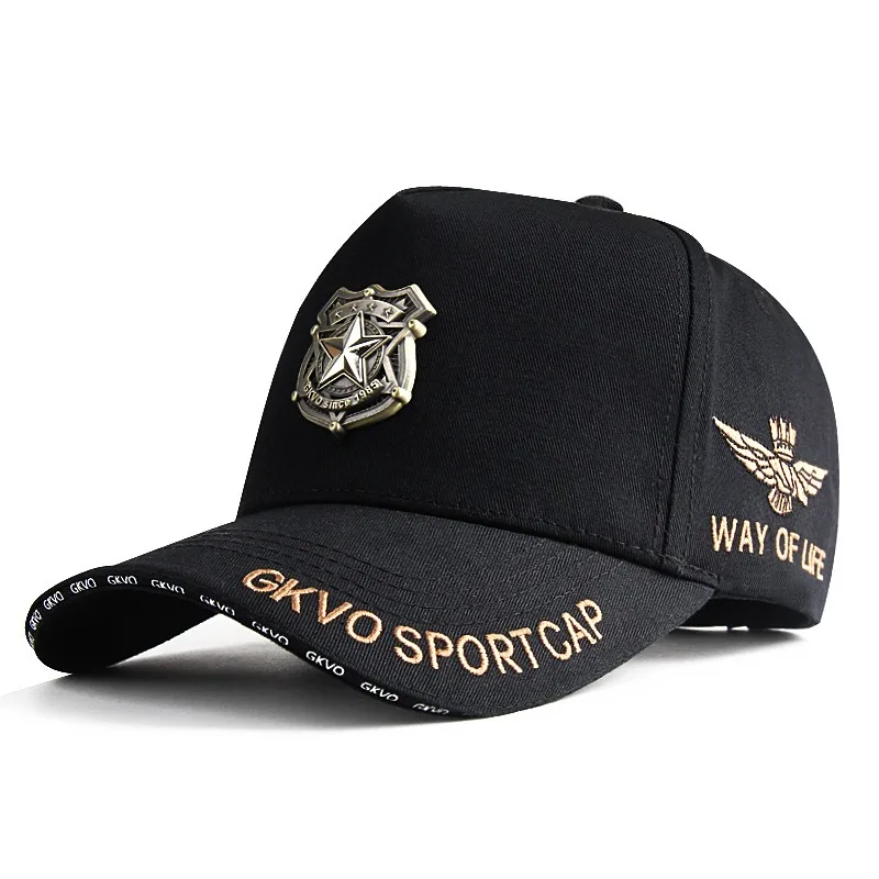 High Quality 60-65cm Large Size Baseball Cap for Men Five-Pointed Star Metal Badge Adjustable Black Gray