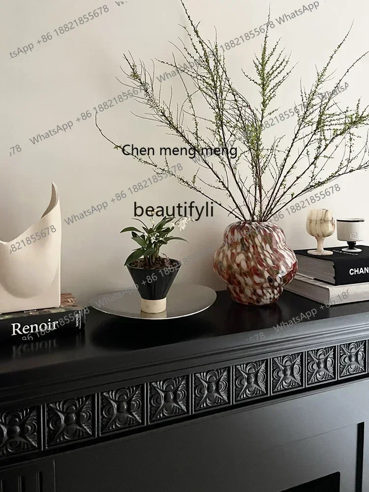 Nordic Black Color with Carved Flower Vintage Fireplace Curio Cabinet Shelf Side Cabinet Living Room Entrance CabinetK182