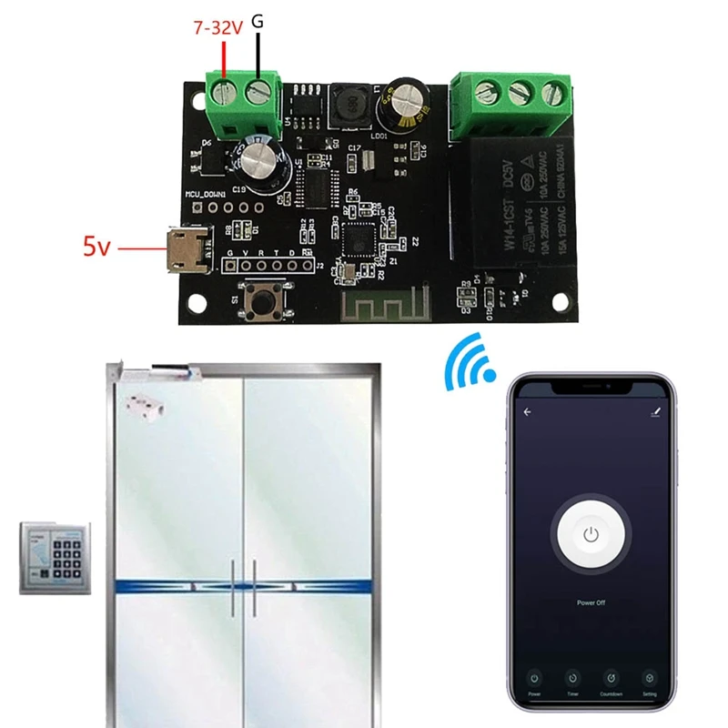 Tuya WiFi Single Way Switch, Módulo de Relé, Ponto, Bloqueio Automático, Mobile Phone App, Controle Remoto, Voz Remota