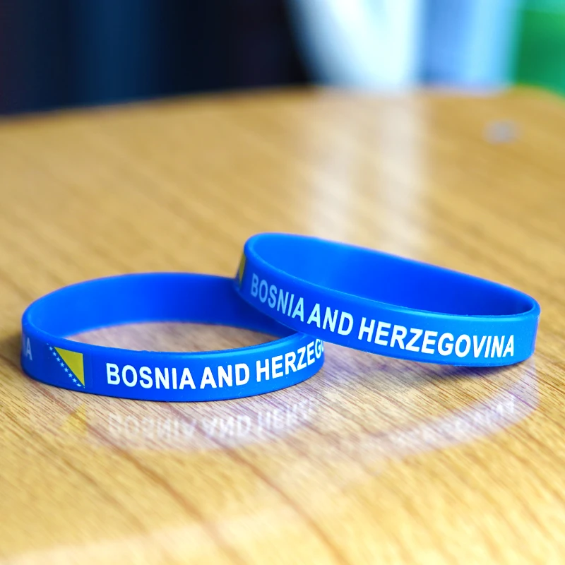 Customized 2pcs Bosnia and Herzegovina BiH Flag Wristband Sport Silicone Bracelet Rubber Band Commemorative Fashion Accessory