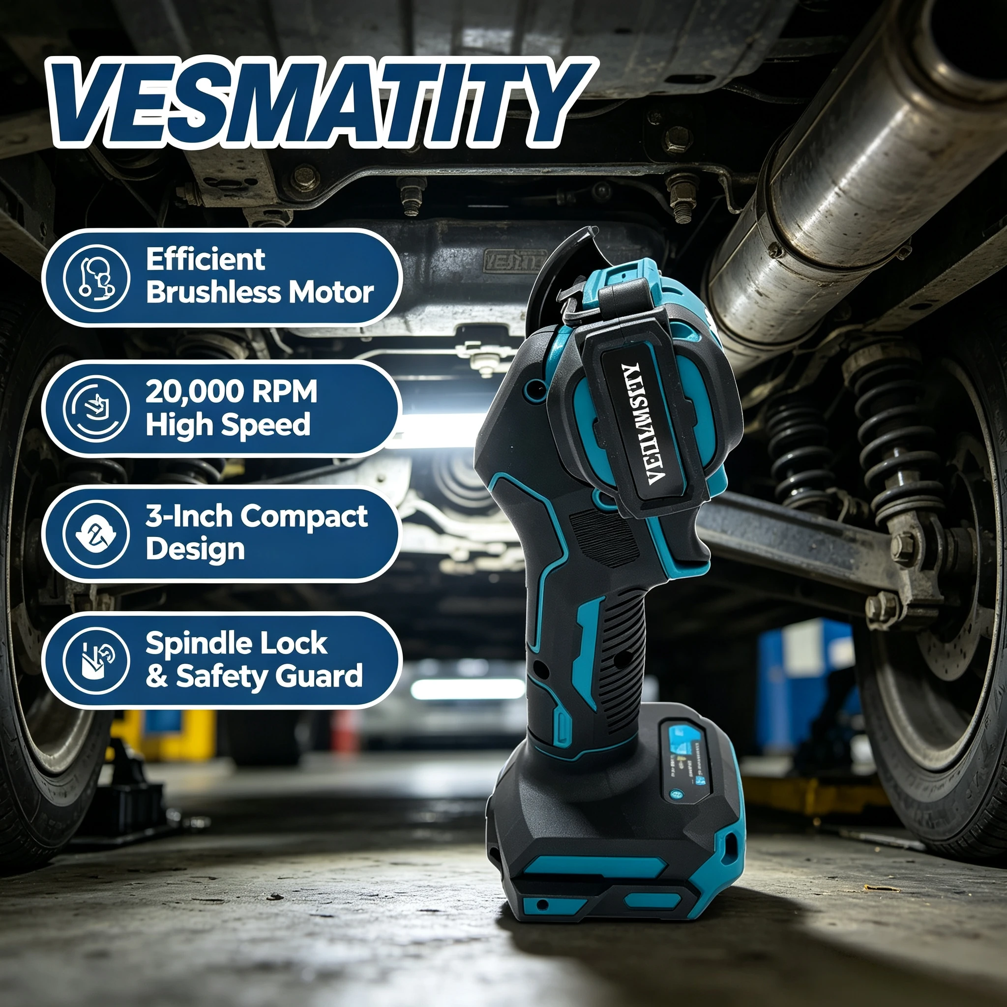 VESMATITY 20000RPM 3 Inch Angle Grinder 18V 20V Efficient Motor Extends Battery for Metal Tile Cutting Max Pro System