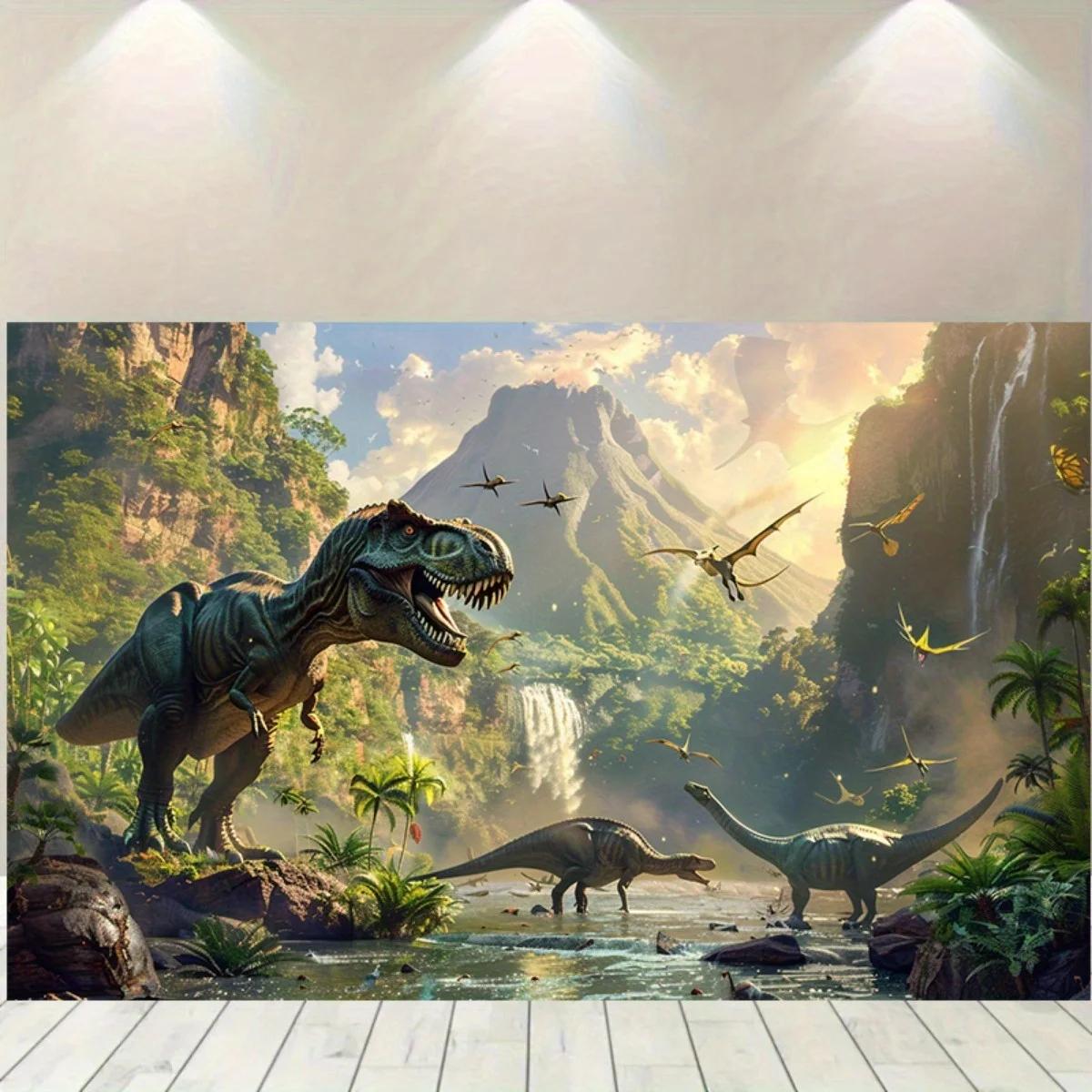 Jurassic Dinosaur World Banner, Wall Hanging for Bedroom & Living Room, Fun Home Office Decor, Perfect Photography Backdrop