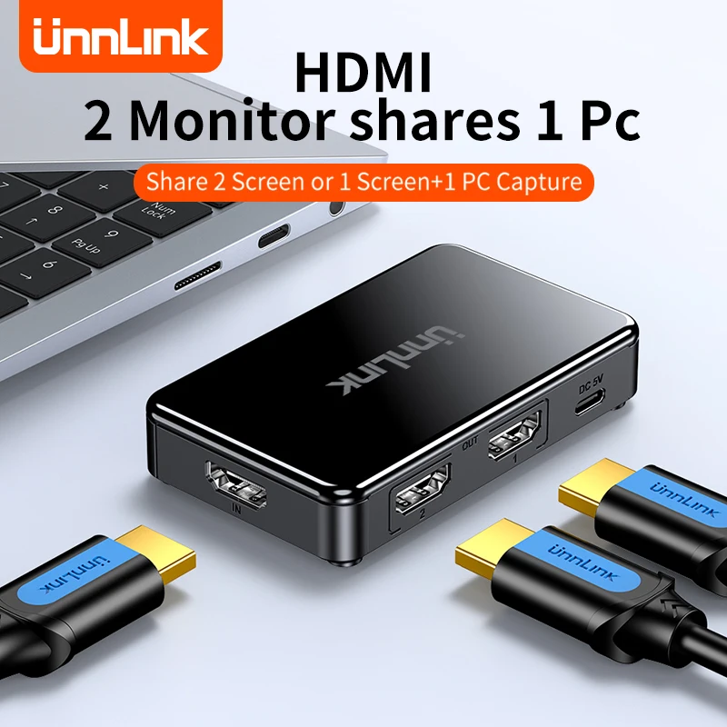 

Unnlink 4K HDMI-compatible Splitter HDMI Switch Video Distributor Dual Display for PS4/5 TV Box Projector 2 Monitor shares 1 Pc