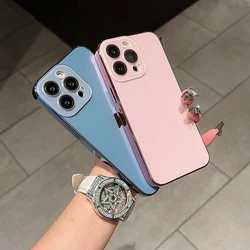 Original Solid Color Inlaid Bright Label With Lens Film - Electroplated PC iPhone Case For iPhone 11 12 13 14 15 (With LOGO)