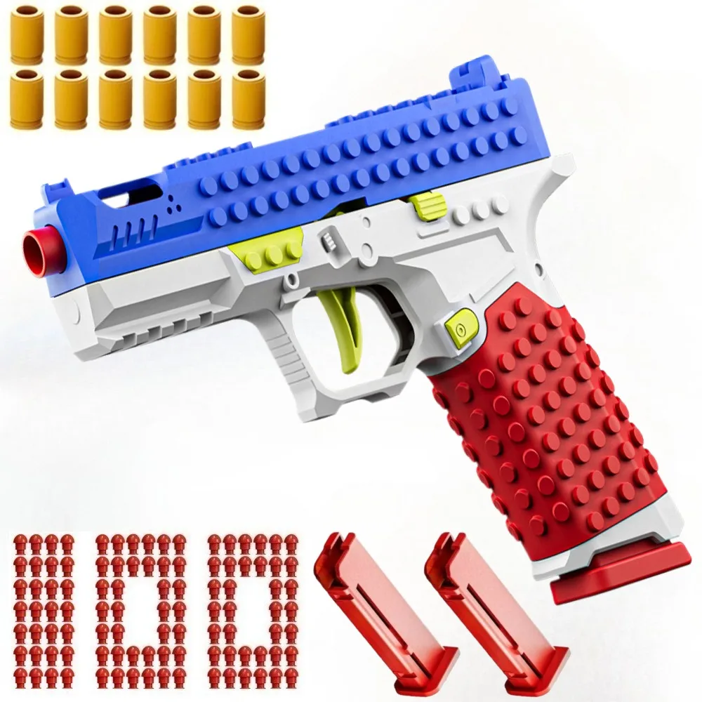 Shell Ejecting Toy Gun DIY Building Block Gun Automatic Pull Back Action Platebase Shooting Games Education Model Toy
