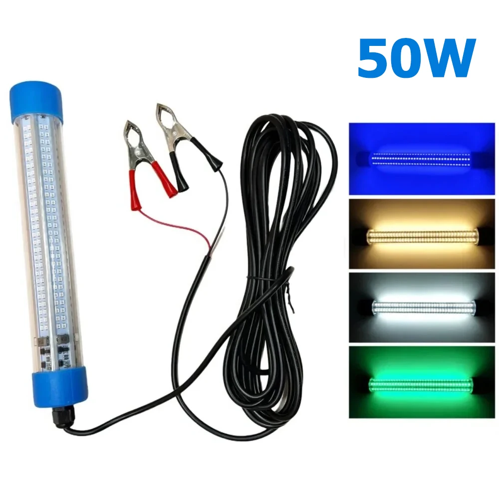 50W IP68 LED Fishing Tool With 5M Cord Lure Set Bait Cool White 12V 24V Underwater Light Fish Finder Deeper Items Outdoor Carp