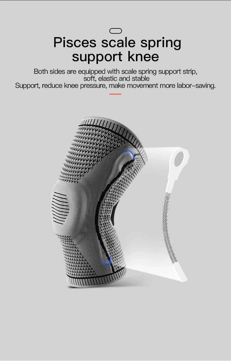 1Pc Silicone Knee Sleeve with Spring Support Elastic Breathable Knee Pad Shock Absorption Knee Brace for Workout Running Basketb