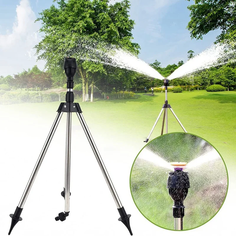 Stainless Steel Tripod Irrigation Stand Sprinkler Nozzle 360-Degree Water Jet Garden Lawn