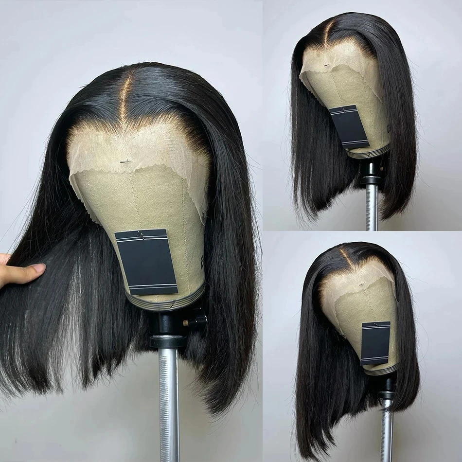 Brazilian Straight Human Hair Wigs High Density Short Bob Human Hair Frontal Wigs For Women Transparent T Part Lace PrePlucked